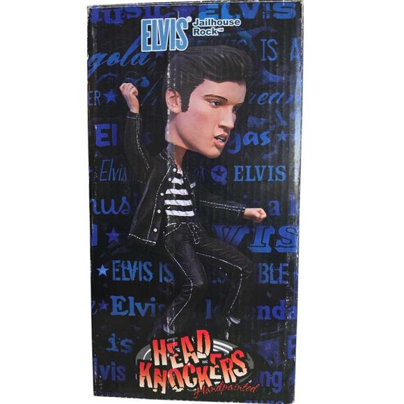 NWT Elvis Jailhouse Rock Bobble Head Head Knockers Black White Stripe - Picture 6 of 8